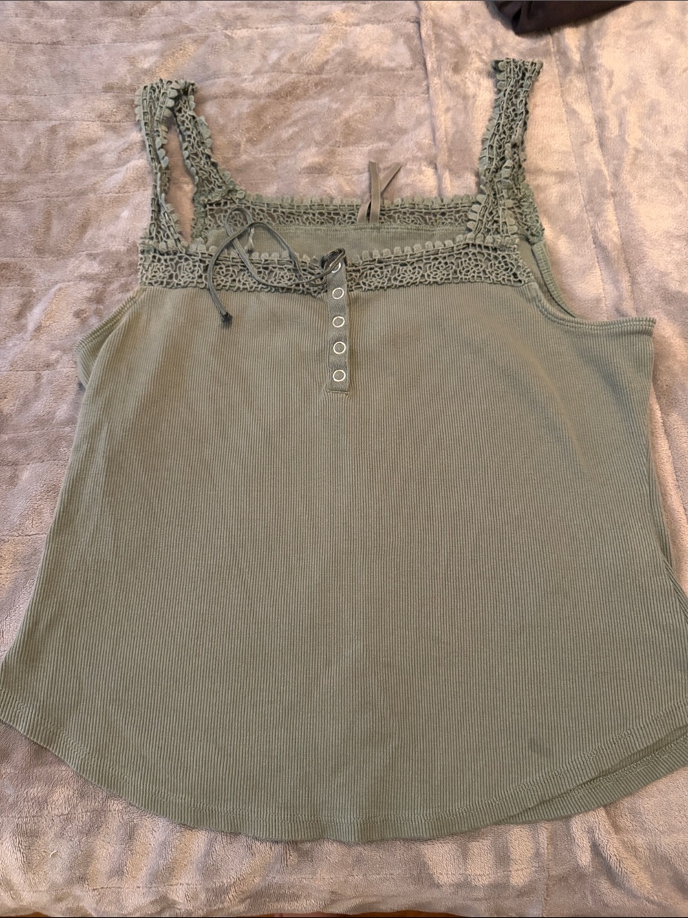 Anthropologie Women's Olive Green Crochet-Trim Tank Top size XL